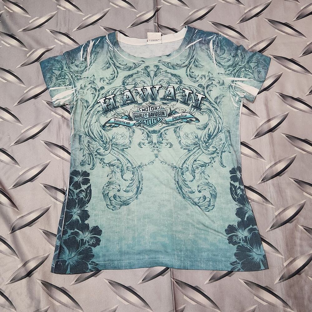 Harley Davidson Womens T Shirt Top All Over Print Y2K M/L 18x25